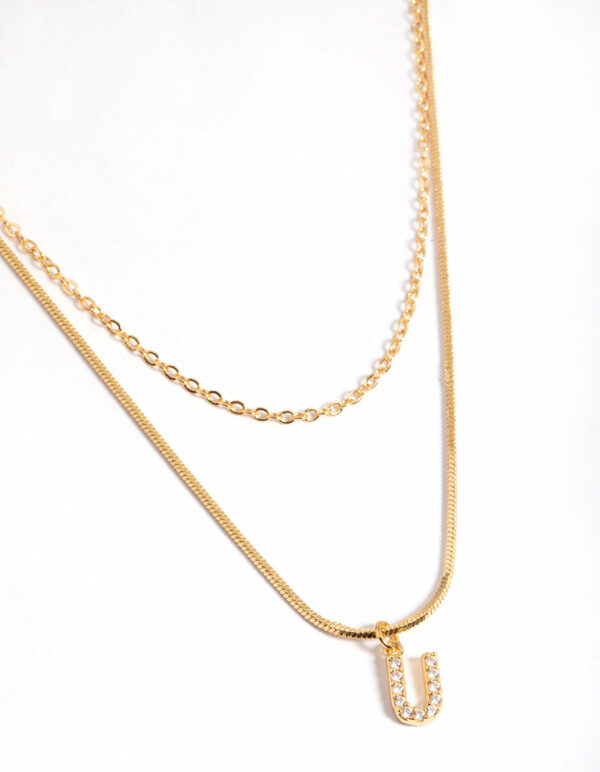 Letter U Layered Initial Necklace