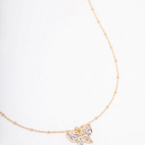 Pave Ball Chain Butterfly Necklace