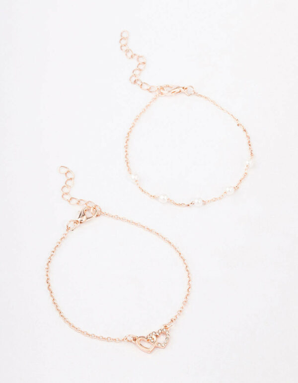 Rose Pearl Heart Bracelet 2-Pack