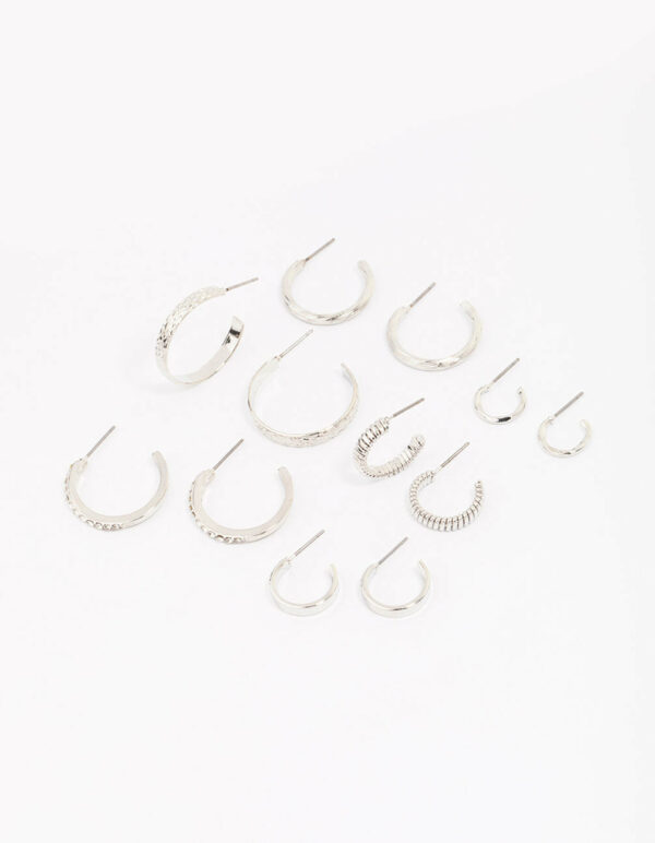 Rhodium Hoop Earring 6-Pack
