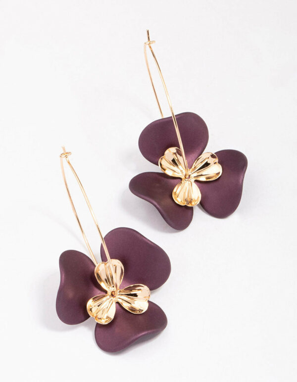 & Brown Large Flower Wire Hoop Earrings