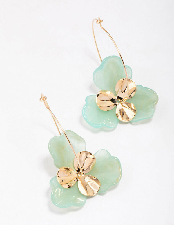 & Green Large Flower Wire Hoop Earrings