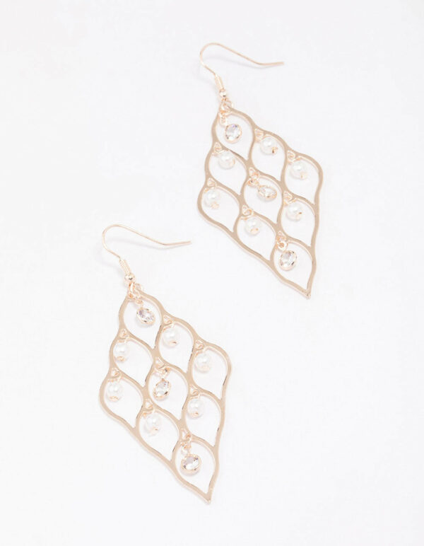Rose Diamond Cut Out Pearl Earrings