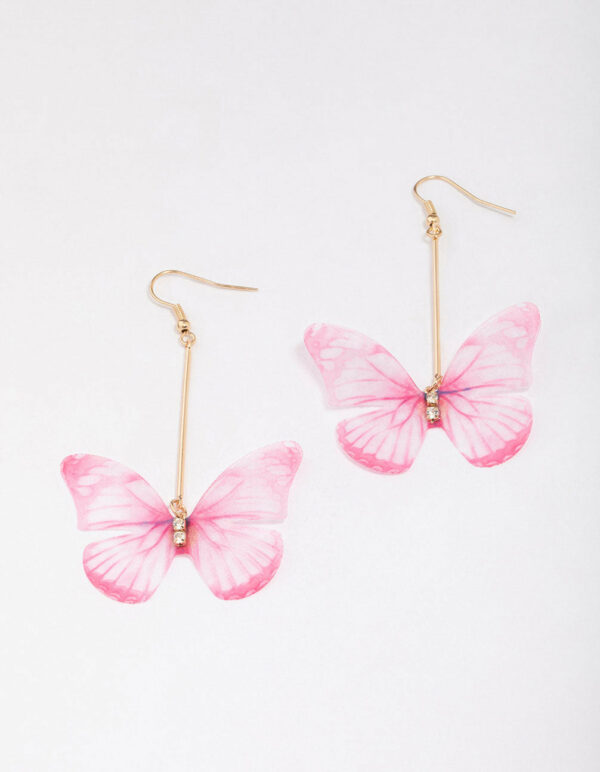 & Pink Fabric Butterfly Earrings