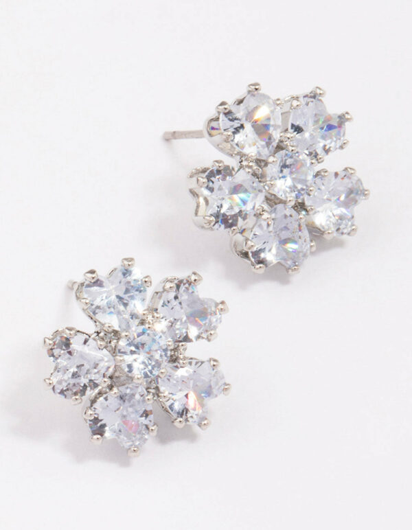 Rhodium  Small Flower Stud Earrings