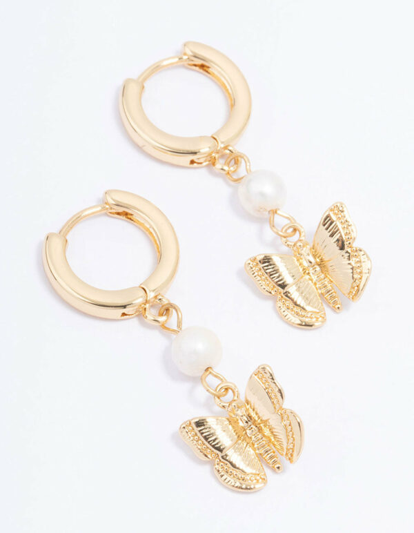 Butterfly & Freshwater Pearl Hoop Earrings