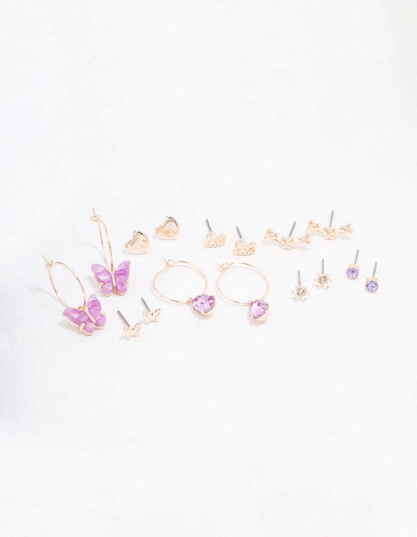 Rose Heart & Butterfly Earring 8-Pack