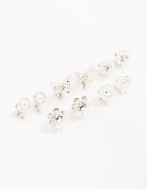 Butterfly & Flower Clip On Earring 5-Pack