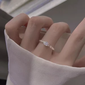 Pure Silver Square Diamond Plain Ring Women's Open Ring Simple Personality Chain Ring