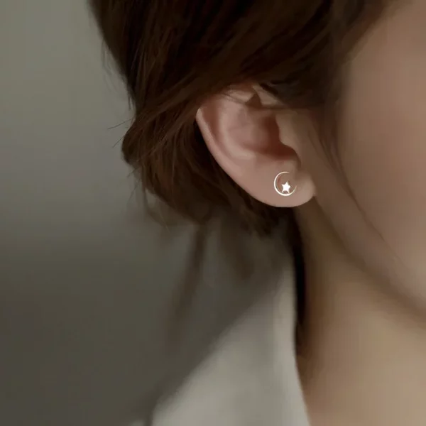 Silver Symmetrical Hollow Star Pentagonal Star Stud Earrings for Fashion Women Fine Jewelry Minimalist Accessories - Image 2
