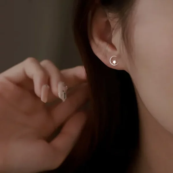 Silver Symmetrical Hollow Star Pentagonal Star Stud Earrings for Fashion Women Fine Jewelry Minimalist Accessories - Image 3