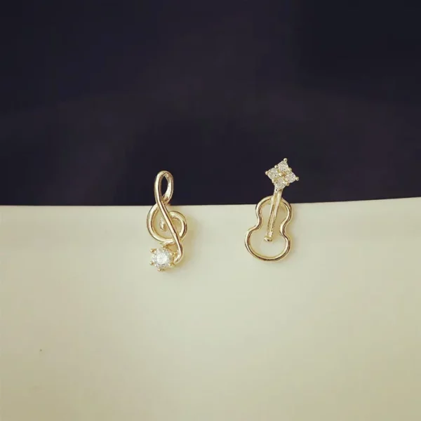 Asymmetric Zircon Hollow Guitar Notes Earrings for Women Fine Jewelry Minimalist Accessories - Image 4