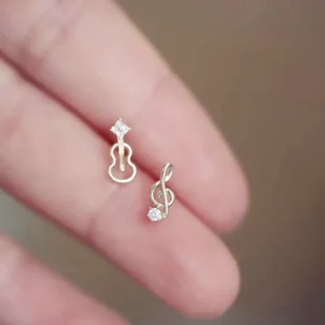 Asymmetric Zircon Hollow Guitar Notes Earrings for Women Fine Jewelry Minimalist Accessories
