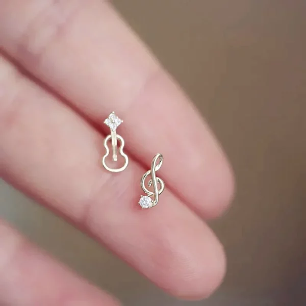 Asymmetric Zircon Hollow Guitar Notes Earrings for Women Fine Jewelry Minimalist Accessories