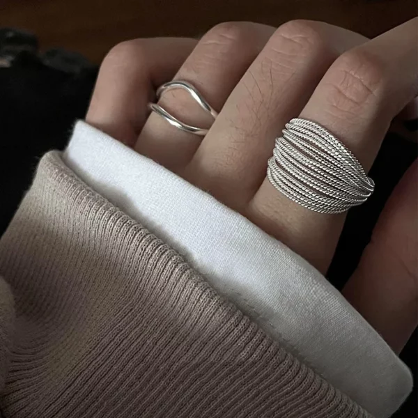 Unique Lines Ring For Women Jewelry Finger Adjustable Open Vintage Ring For Party Birthday Gift - Image 2