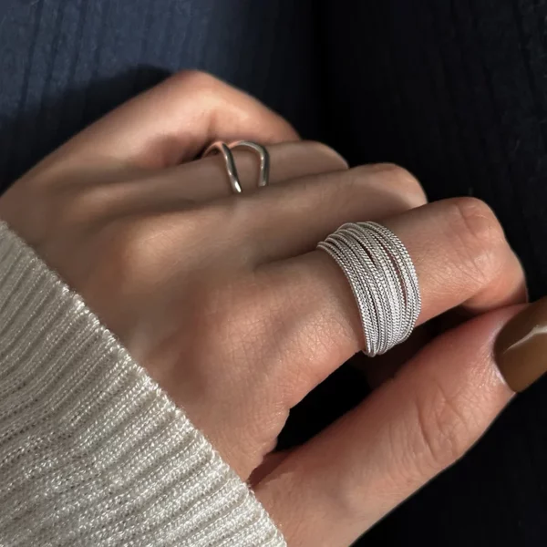 Unique Lines Ring For Women Jewelry Finger Adjustable Open Vintage Ring For Party Birthday Gift - Image 3