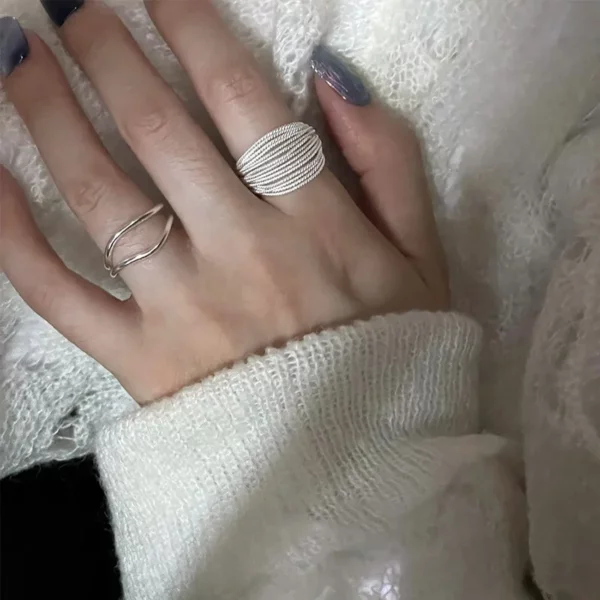 Unique Lines Ring For Women Jewelry Finger Adjustable Open Vintage Ring For Party Birthday Gift - Image 4