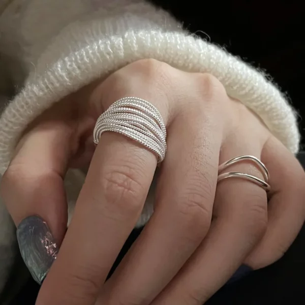 Unique Lines Ring For Women Jewelry Finger Adjustable Open Vintage Ring For Party Birthday Gift - Image 5