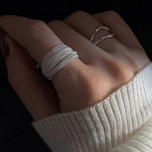Unique Lines Ring For Women Jewelry Finger Adjustable Open Vintage Ring For Party Birthday Gift