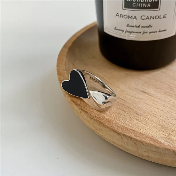 Unique Ring For Women Jewelry Finger Adjustable Vintage Black Heart Ring For Party Birthday Gift - Image 2