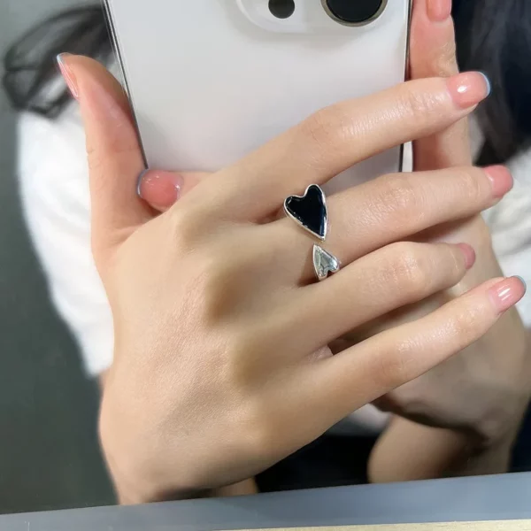 Unique Ring For Women Jewelry Finger Adjustable Vintage Black Heart Ring For Party Birthday Gift - Image 3