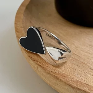 Unique Ring For Women Jewelry Finger Adjustable Vintage Black Heart Ring For Party Birthday Gift