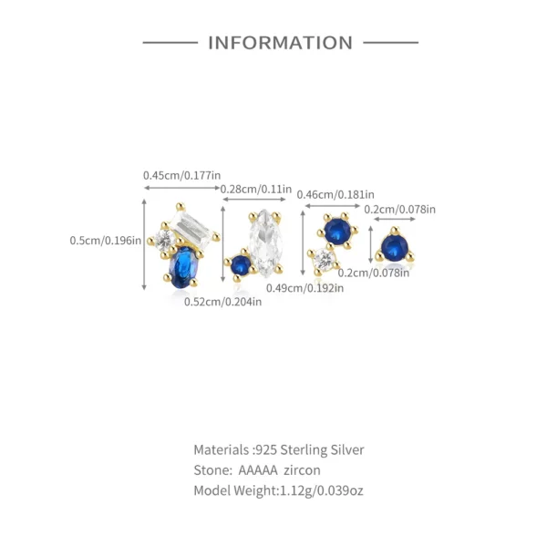 Earrings Set For Women Blue 4 Pieces Ear Piercing 2/5mm Crystal Fashion Party Jewelry - Image 2