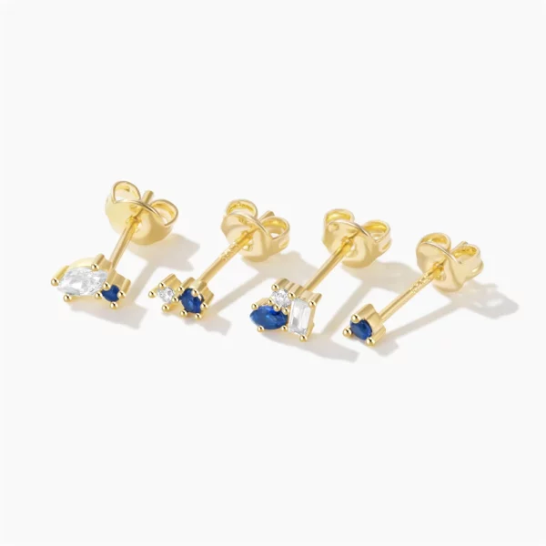 Earrings Set For Women Blue 4 Pieces Ear Piercing 2/5mm Crystal Fashion Party Jewelry - Image 3