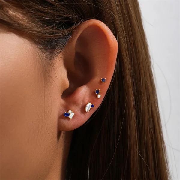 Earrings Set For Women Blue 4 Pieces Ear Piercing 2/5mm Crystal Fashion Party Jewelry - Image 4