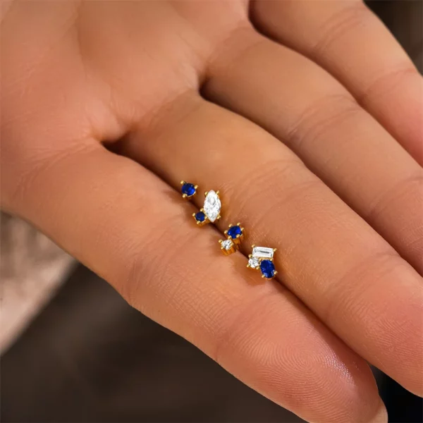 Earrings Set For Women Blue 4 Pieces Ear Piercing 2/5mm Crystal Fashion Party Jewelry - Image 6