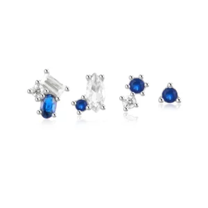 Earrings Set For Women Blue 4 Pieces Ear Piercing 2/5mm Crystal Fashion Party Jewelry
