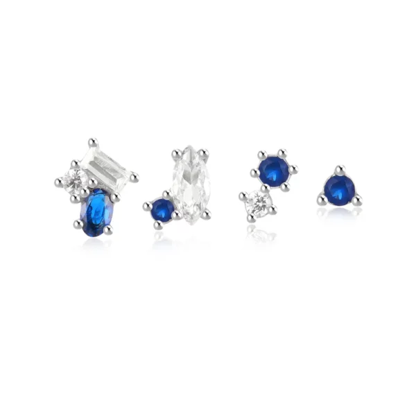 Earrings Set For Women Blue 4 Pieces Ear Piercing 2/5mm Crystal Fashion Party Jewelry