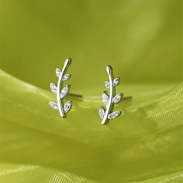 New  Leaf Stud Earrings Shiny Zircon Personality Simple Stud Earrings Female Wedding Party Jewelry Gift - Image 6