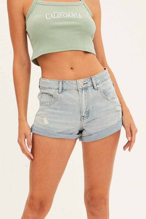 Blue Mid Blue Relaxed Denim Shorts Low Rise - Image 2
