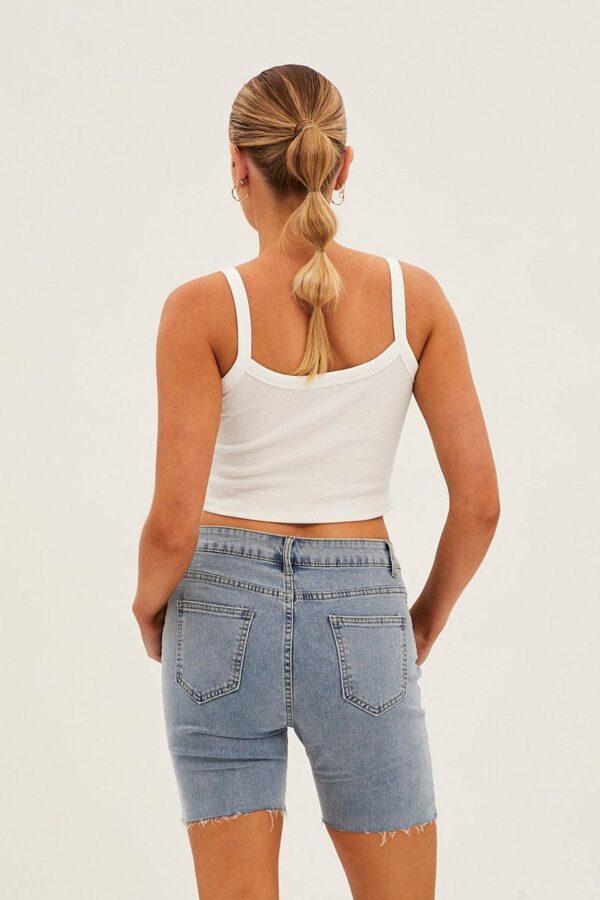 Blue Mid Rise Denim Shorts - Image 5