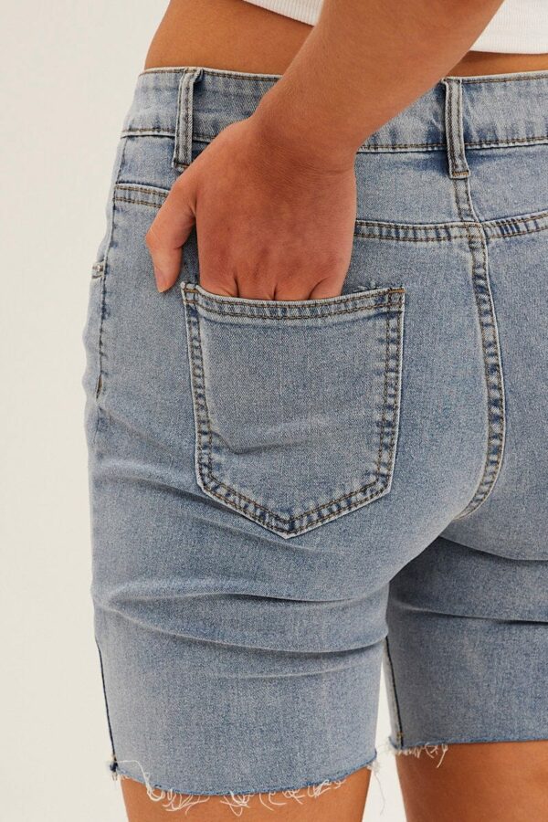 Blue Mid Rise Denim Shorts - Image 6