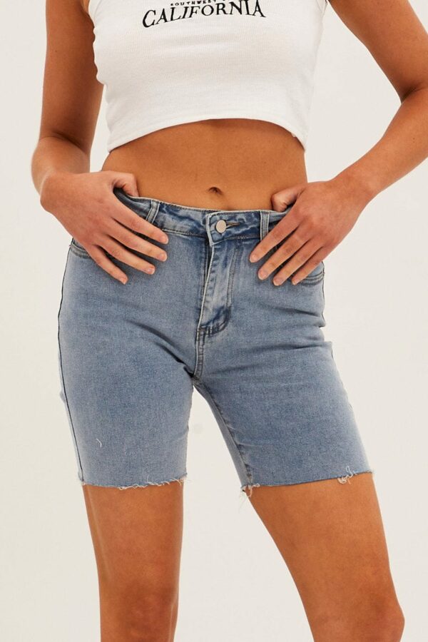 Blue Mid Rise Denim Shorts - Image 2