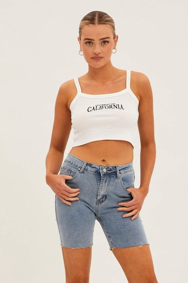 Blue Mid Rise Denim Shorts - Image 3