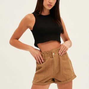 Brown Relaxed Shorts  High Rise
