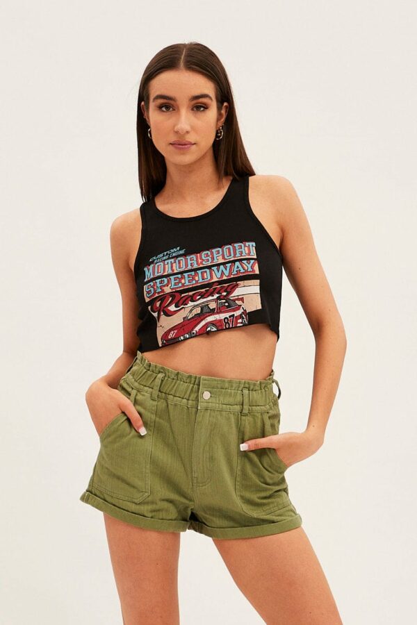 Green Relaxed Shorts  High Rise