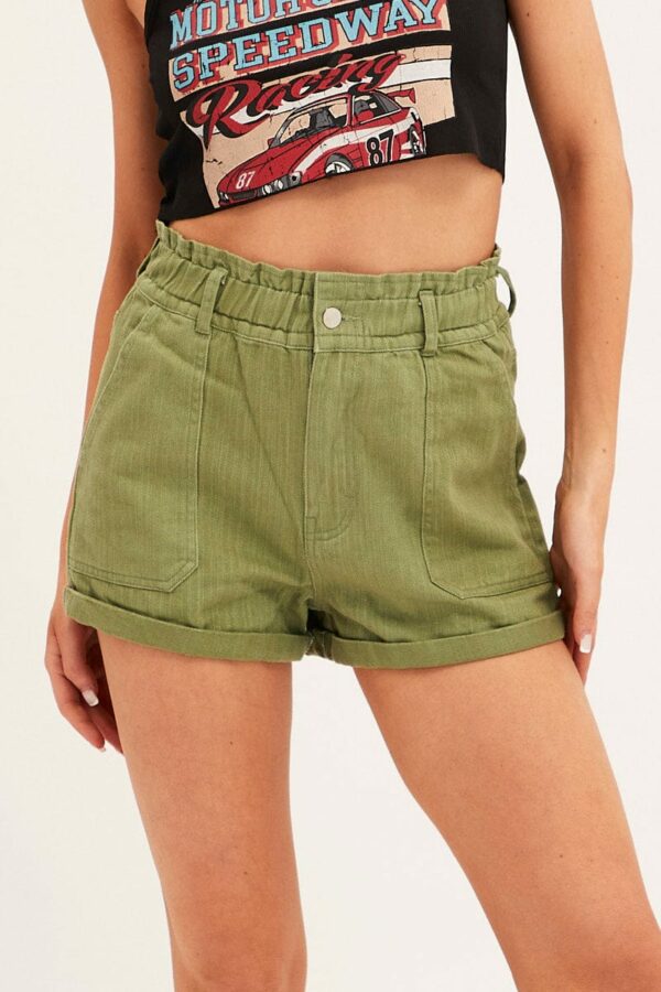 Green Relaxed Shorts  High Rise - Image 2