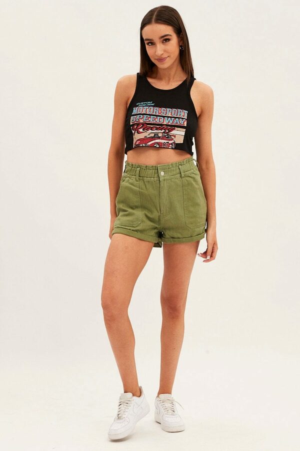 Green Relaxed Shorts  High Rise - Image 3
