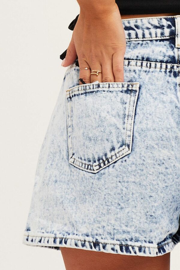 Blue High Rise Pleats Denim Shorts - Image 5