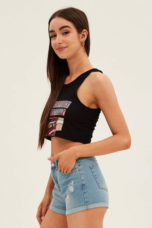 Blue Denim Shorts High Rise Skinny - Image 4